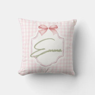 Emma Personlig Rosa Bow & Gingham Skriv ut Kudde