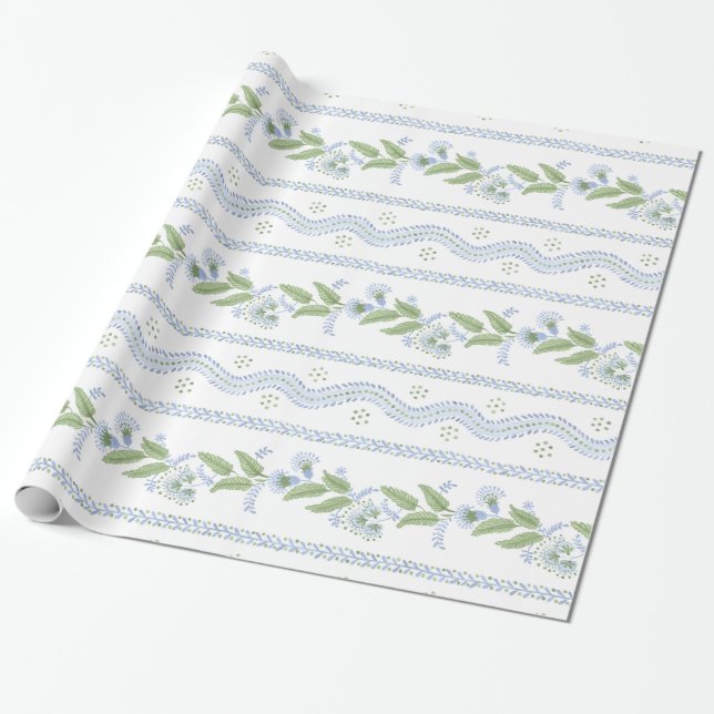 Emma Rand Cornblomma Blue och Grönt Presentpapper (Utrullad)
