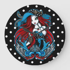 Emma Rockabilly Svälj Angel Polkadot Clock Stor Klocka