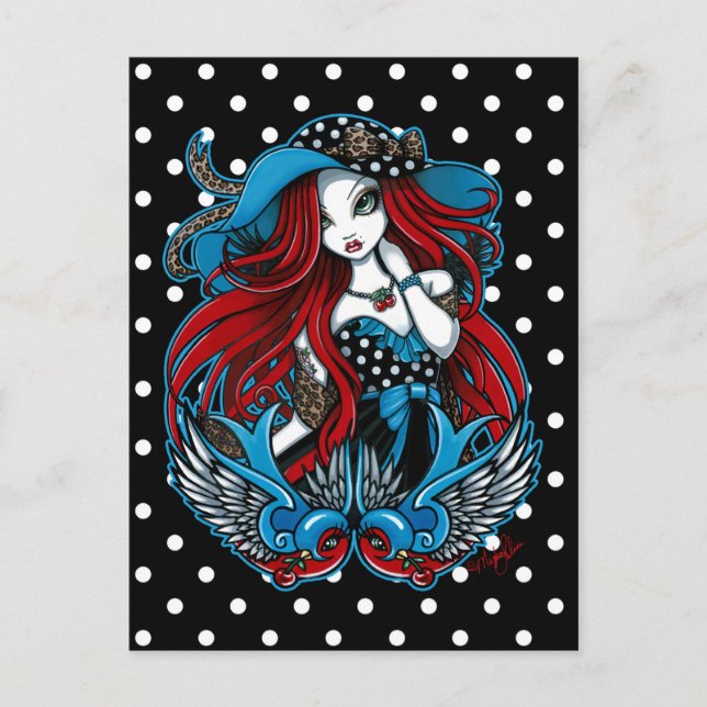 Emma Rockabilly Svälj Tattoo Angel Postcard Vykort (Framsida)