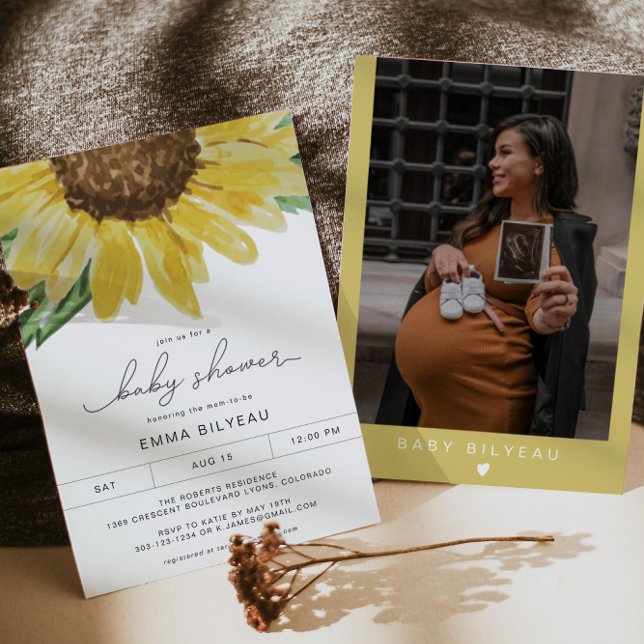 EMMA Rustic Solros Blommigt Land Baby Shower Inbjudningar (Skapare uppladdad)