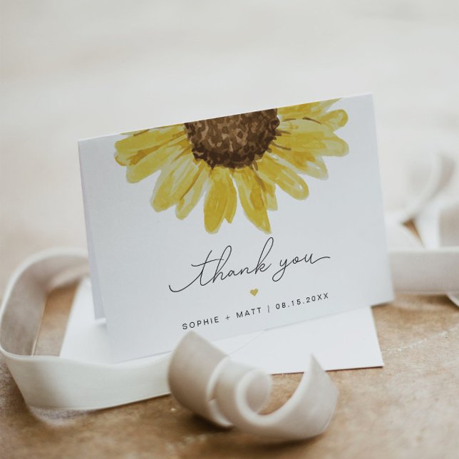 EMMA Rustik Sunflower-soligt Tack-kort i vattenfär Tack Kort (Skapare uppladdad)
