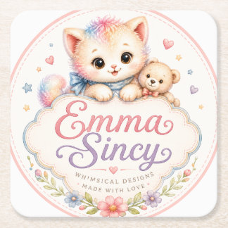 Emma Sincy Whimsical Watercolor Party Coasters Underlägg Papper Kvadrat