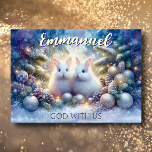 Emmanuel Bible Verse Cute jul Snö Bunnies Helgkort