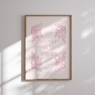 Emmanuel Gud med oss Rosa Christian jul Poster