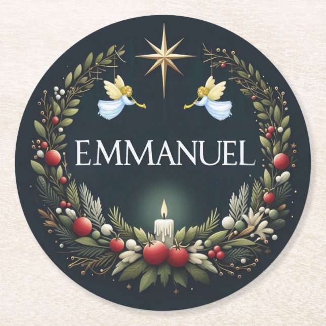 Emmanuel jul änglar underlägg papper rund (Framsidan)