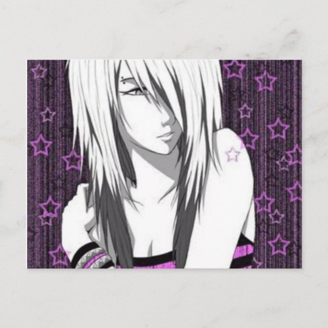 Emo Anime Girl Postcard Vykort (Framsida)