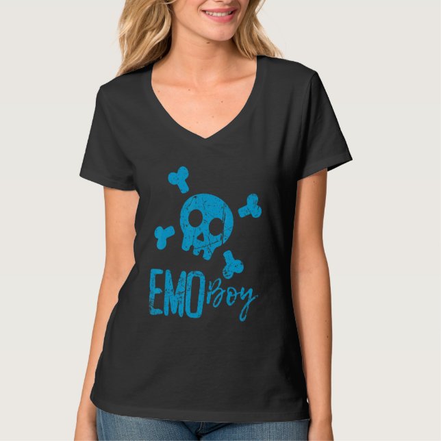 Emo Boy Blue Skull Emo Goth Music Emotional Tonåri T Shirt (Framsida)