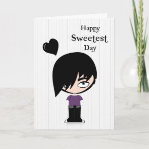 Emo Boy med Black Heart för Sweetest Day Kort