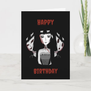 Emo Flicka Handritad Födelsedag Kort
