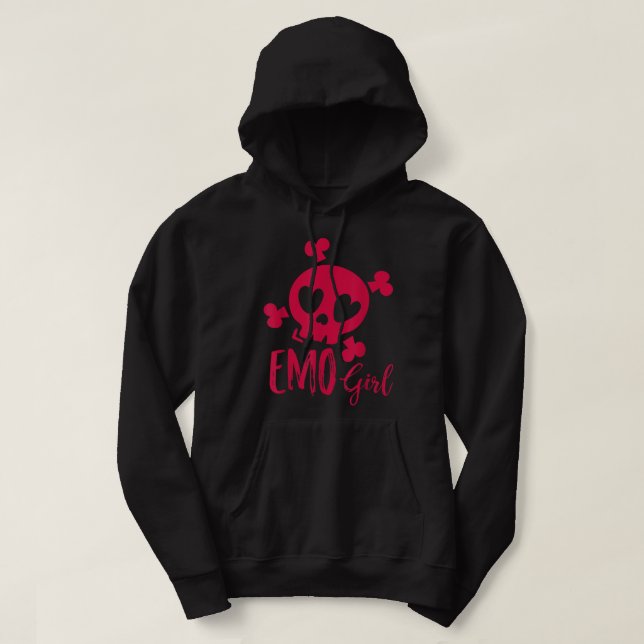 Emo Girl Rosa Skull Emo Goth Music Tonåringars Emo Hoodie (Design framsida)