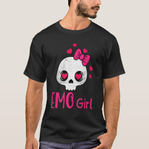 Emo Girl Rosa Skull med Bow Tie Emo Goth Emotiona T Shirt