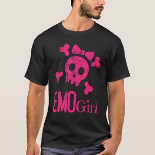 Emo Girl Rosa Skull med Bow Tie Emo Goth Emotiona T Shirt