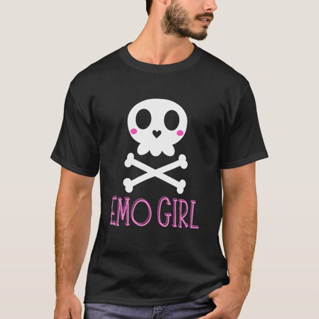 Emo Girl Rosa Skull med Bow Tie Emo Goth Emotiona T Shirt (Framsida)