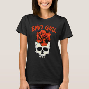 Emo Girl Rosa Skull med Ro Emo Goth Emotional T Shirt