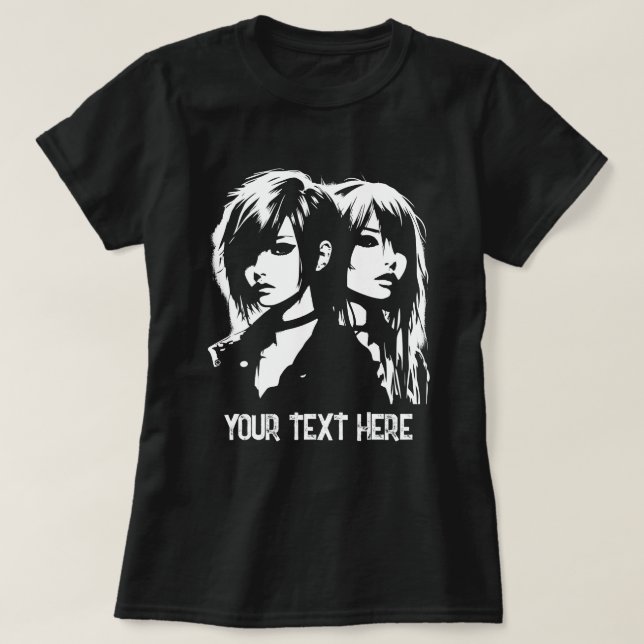 Emo Girl Stencil Anpassningsbar Text Quote Graffit T Shirt (Design framsida)