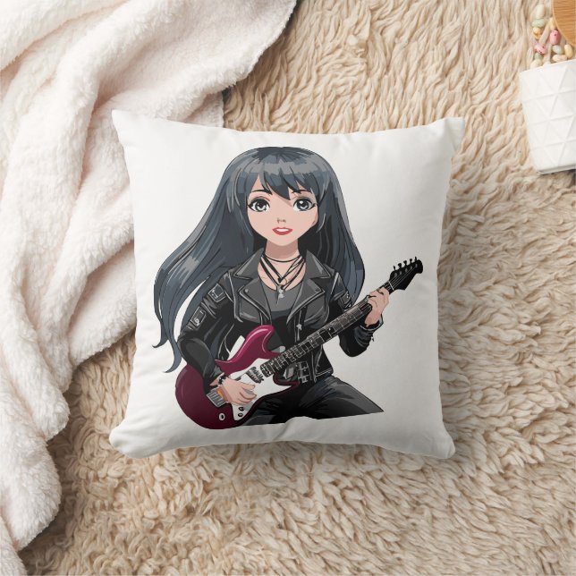 Emo girl with long black hair kudde (Filt)