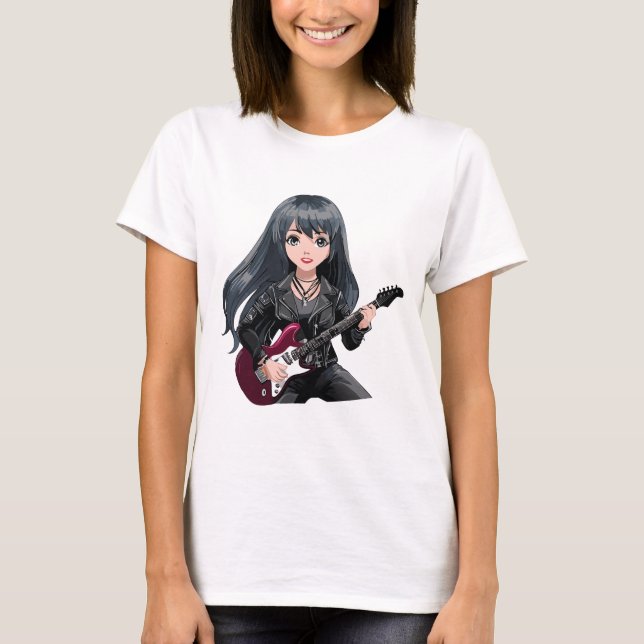 Emo girl with long black hair t shirt (Framsida)