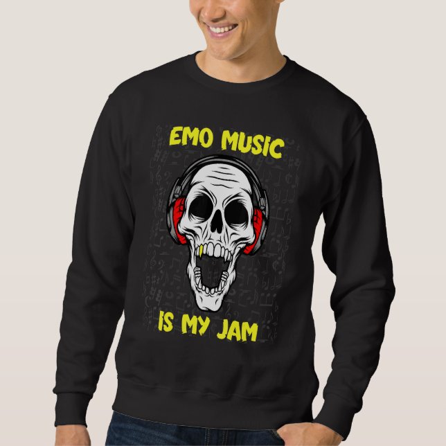 Emo Music är min Sylt - Skull och hörlurar Lång Ärmad Tröja (Framsida)