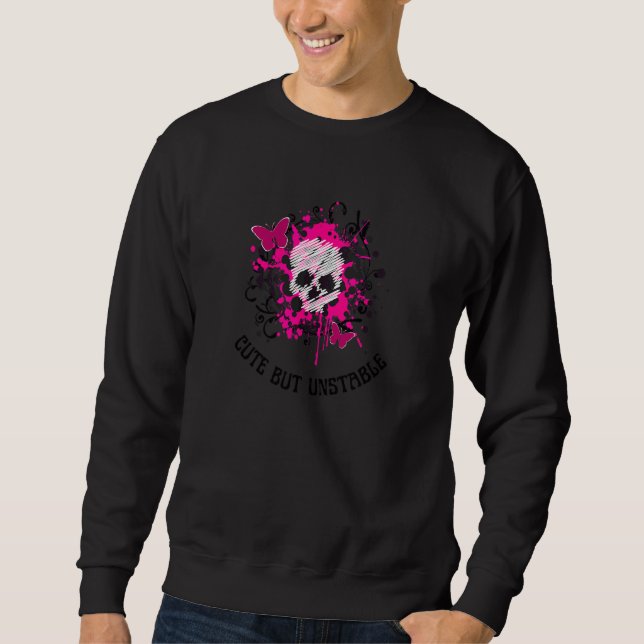 Emo och goth Cute, men instabil Rosa Butterfly Ske Lång Ärmad Tröja (Framsida)