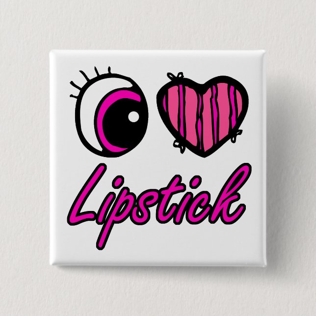 Emo Öga Heart I Kärlek Lipstick Knapp (Framsida)