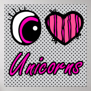 Emo Öga Heart I Kärlek Unicorns Poster
