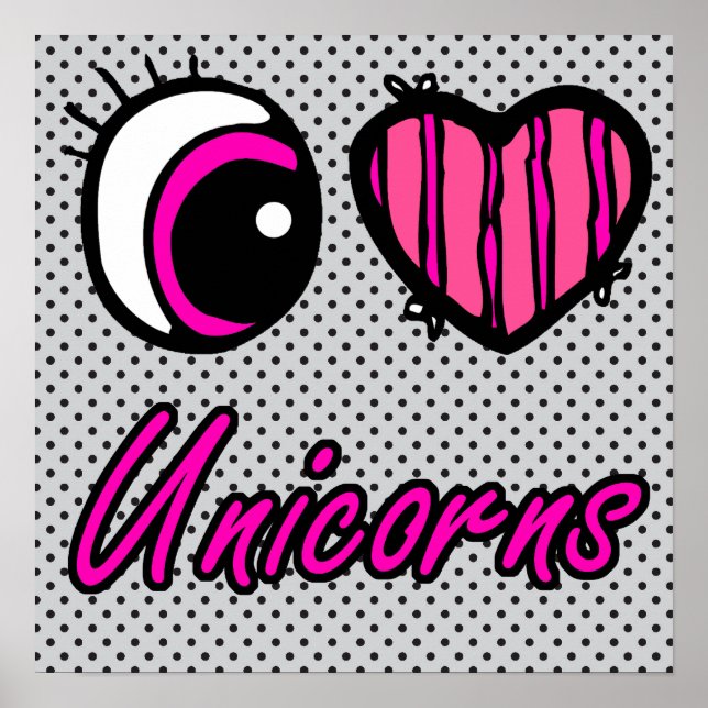 Emo Öga Heart I Kärlek Unicorns Poster (Framsidan)