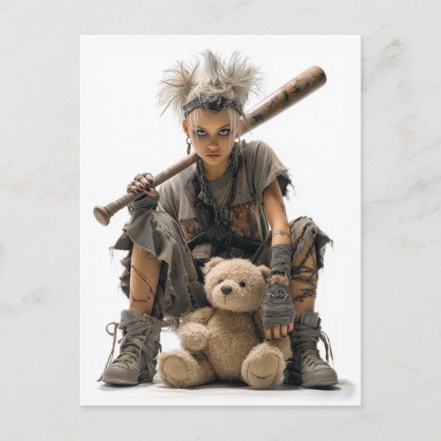 Emo Punk Girl in Post-Apocalyptic Style Vykort (Framsida)
