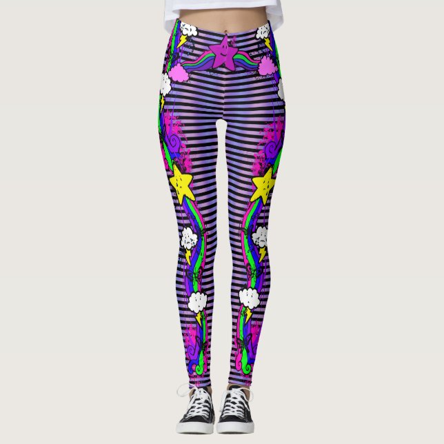 Emo Rainbow Gråtande molnstripe Leggings (Framsida)