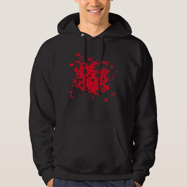 Emo Red Star Paint Splatter Sweatshirt Med Luva (Framsida)
