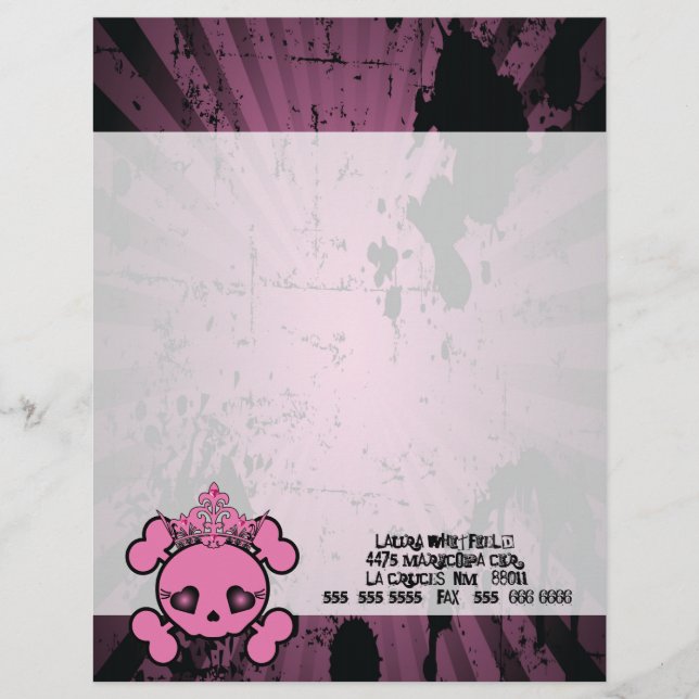 EMO Rosa Skull Crossbone Letterhead Stationeri Brevhuvud (Framsida)