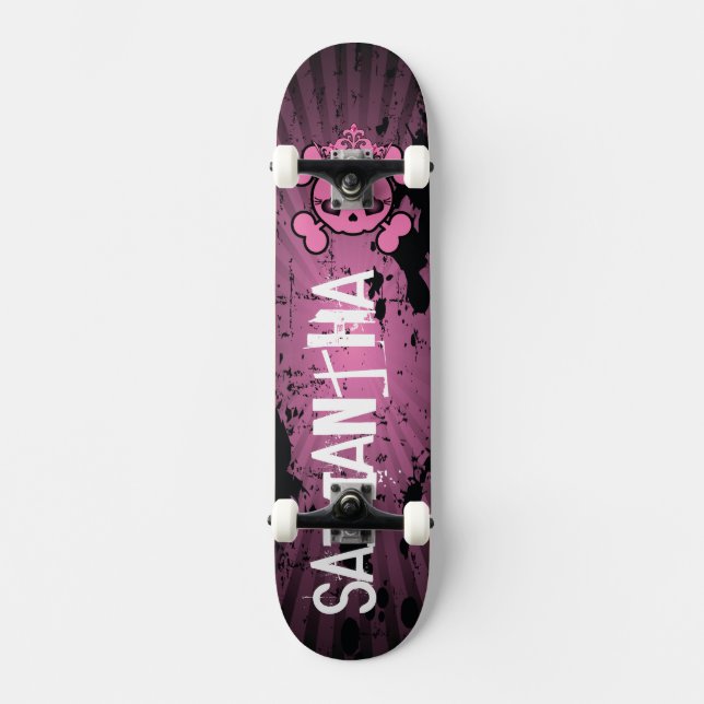 EMO Rosa Skull Crossbone Old school Skateboard (Framsida)