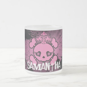 EMO Rosa Skull Girly Frosted Glass Coffee Mugg Kop