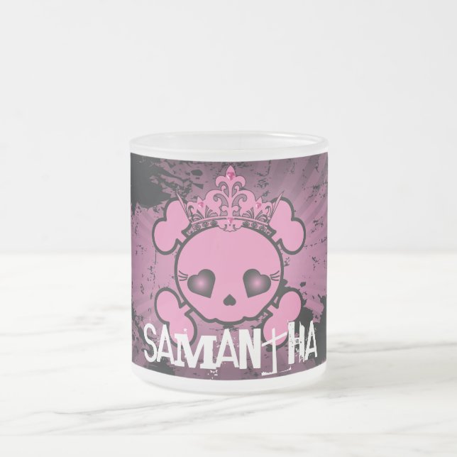 EMO Rosa Skull Girly Frosted Glass Coffee Mugg Kop (Center)