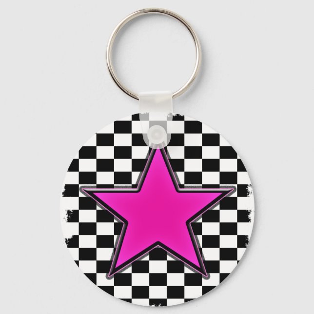 Emo Rosa Star-Checkers Nyckelring (Framsida)