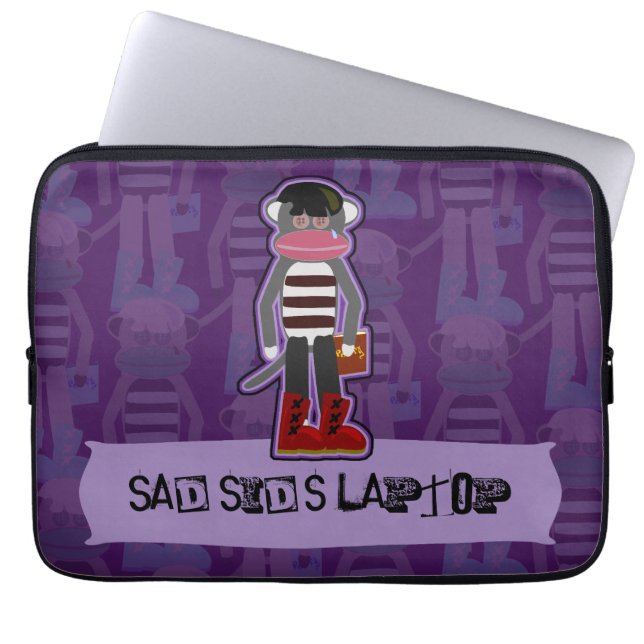 Emo Sock monkey Lila  Funny Tecknad Art Laptop Sleeve (Framsidan)