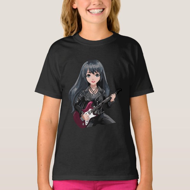 Emo-tjej med långt svart hår t shirt (Framsida)