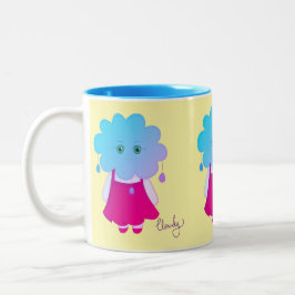 Emocional Azul Estilizado Chuva Personagem Cloudy Två-Tonad Mugg