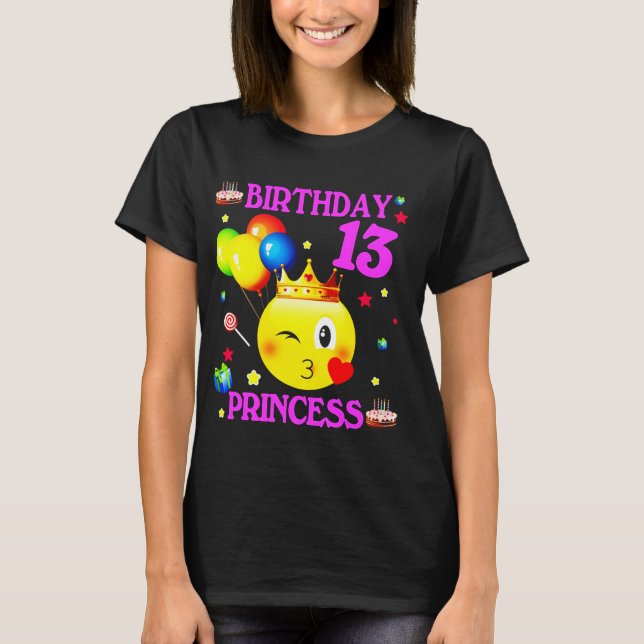 Emoji 13 år gammal 13:e födelsedagsprinsessan Girl T Shirt (Framsida)