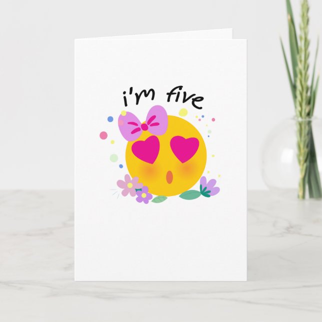 Emoji 5th Birthday Kids for Girls Funny Party Kort (Framsida)