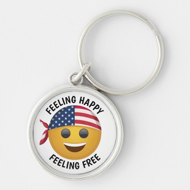 Emoji Ansikte Rund Silverfärgad Nyckelring (Framsidan)