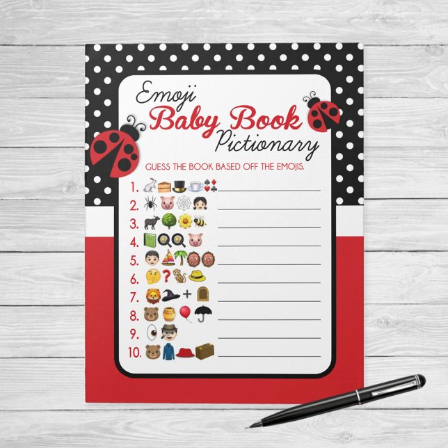 Emoji Baby Bok Ladybug Baby Shower Game Pack Anteckningsblock (Ladybug Emoji Baby Book Pictionary Baby Shower Game)