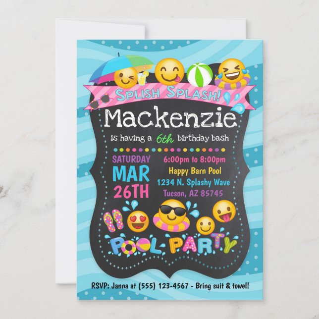 Emoji Bassäng Party födelsedag Inbjudningar (Framsida)