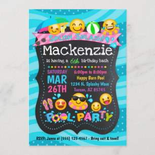 Emoji Bassäng Party födelsedag Inbjudningar