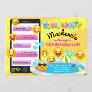 Emoji Bassäng Party födelsedag Inbjudningar