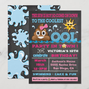Emoji Bassäng Party Pooper Birthday-inbjudan Inbjudningar