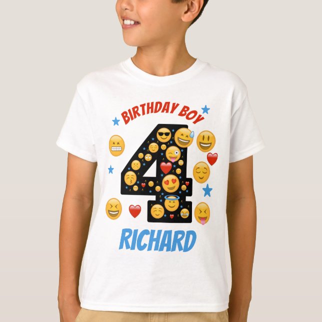Emoji Birthday Boy Fjärde leendet ansikte T Shirt (Framsida)
