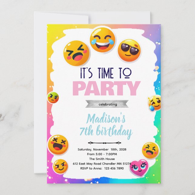 Emoji birthday party invitation inbjudningar (Framsida)
