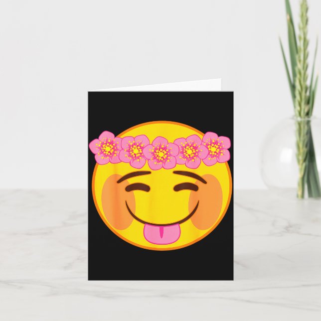 Emoji blommig krona tunga gul leende ansikte  kort (Framsida)