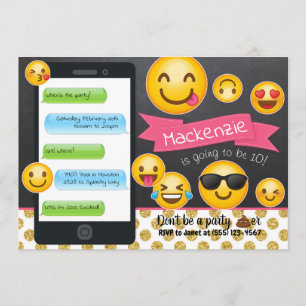 Emoji Chalkboard Glitter-födelsedagsinbjudan Inbjudningar